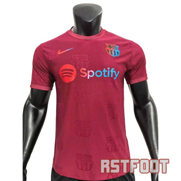 maillot barcelone 2024-2025 entrainement version player rouge fonce rouge bleu