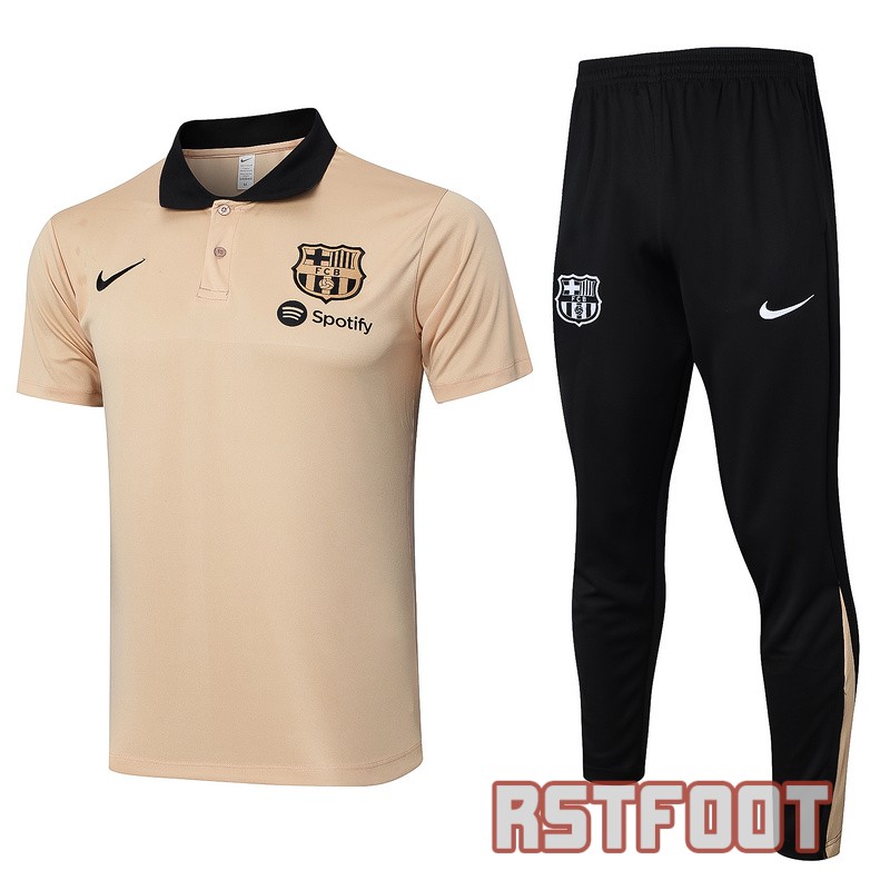 polo barcelone 2024-2025 brun clair noir entrainement polo ensemble